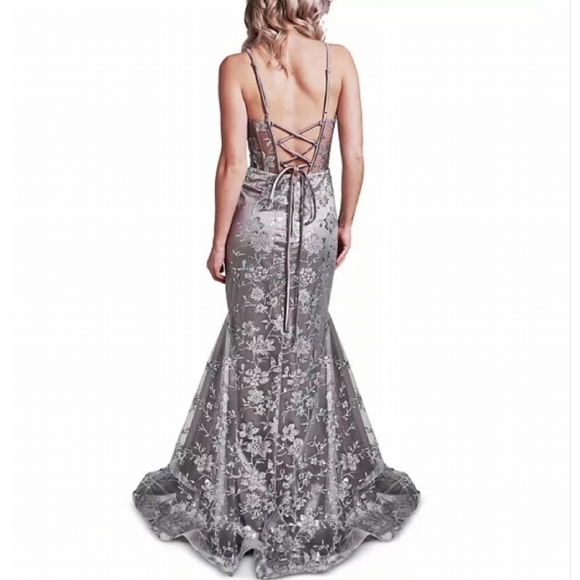 Dear Moon Silver Glitter Mesh Gown Size 0 - Picture 3 of 16